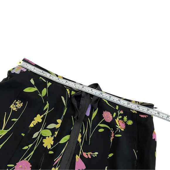 Vintage Silk Chiffon Beaded Floral Knee Length Skirt Black Size 12 Preppy Twee - Picture 11 of 12